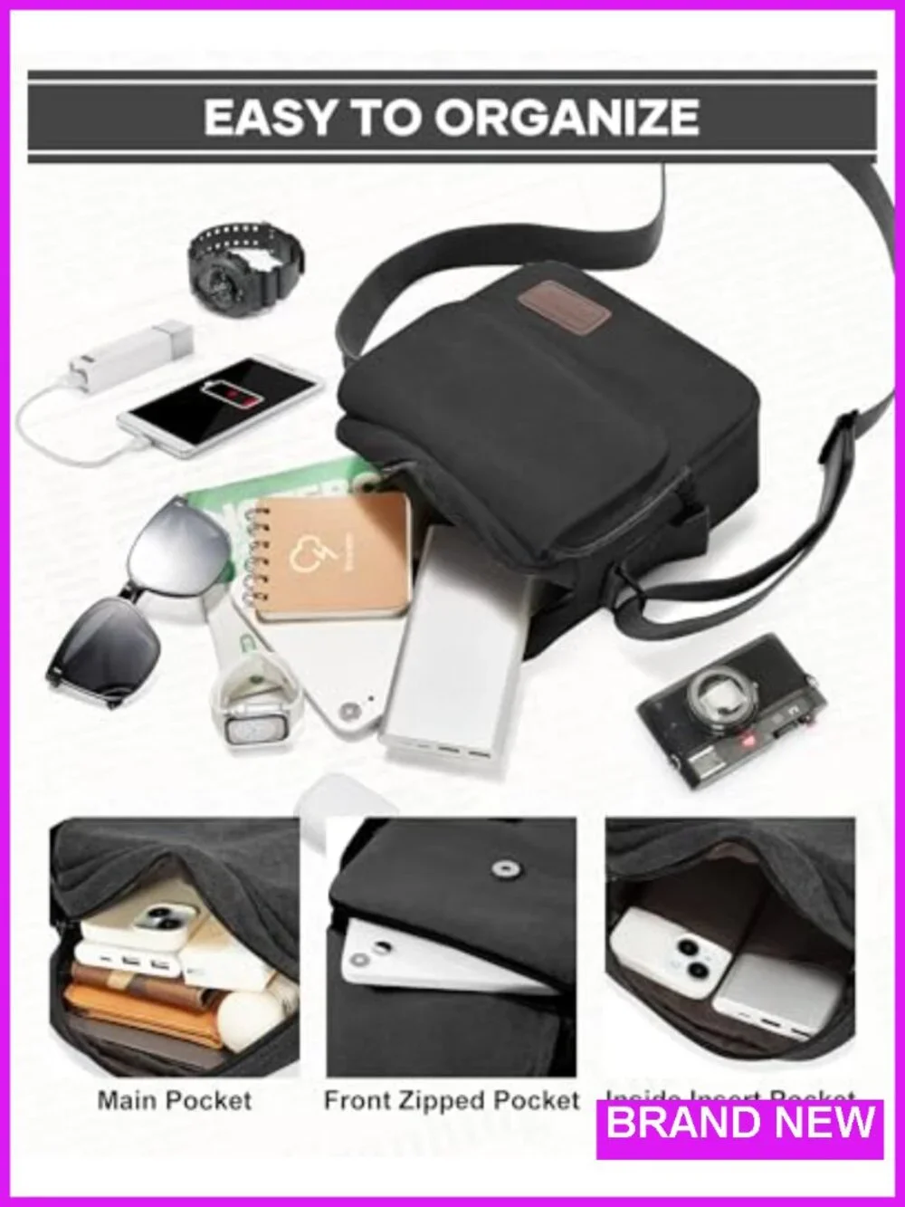 Vintage Canvas Messenger Bag Crossbody Sling for Men Women